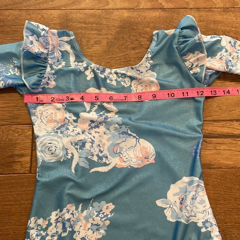 Girls Long-Sleeve Shabby Chic Blue Gymnastics Leotard Dance Leotard - Size 150